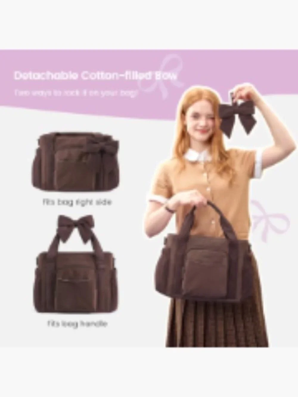 Insulated Lunch Tote Bag with Detachable Bow, Leakproof Cooler for Work,
